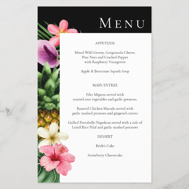 Budget Tropical Hawaiian Floral Menu- Black MED Flyer (Front)