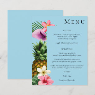 Budget Tropical Hawaiian Floral Menu- Blue
