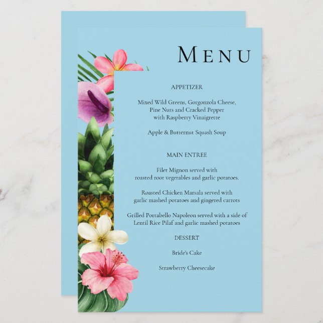 Budget Tropical Hawaiian Floral Menu- Blue (Front/Back)