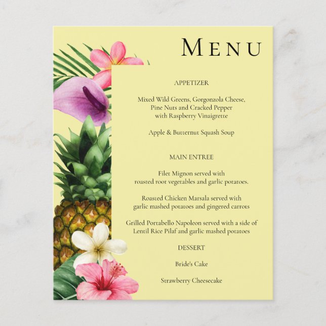 Budget Tropical Hawaiian Floral Menu- Yellow Flyer (Front)