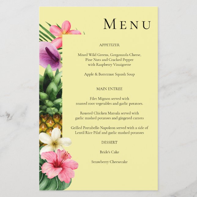 Budget Tropical Hawaiian Floral Menu- Yellow MED F Flyer (Front)