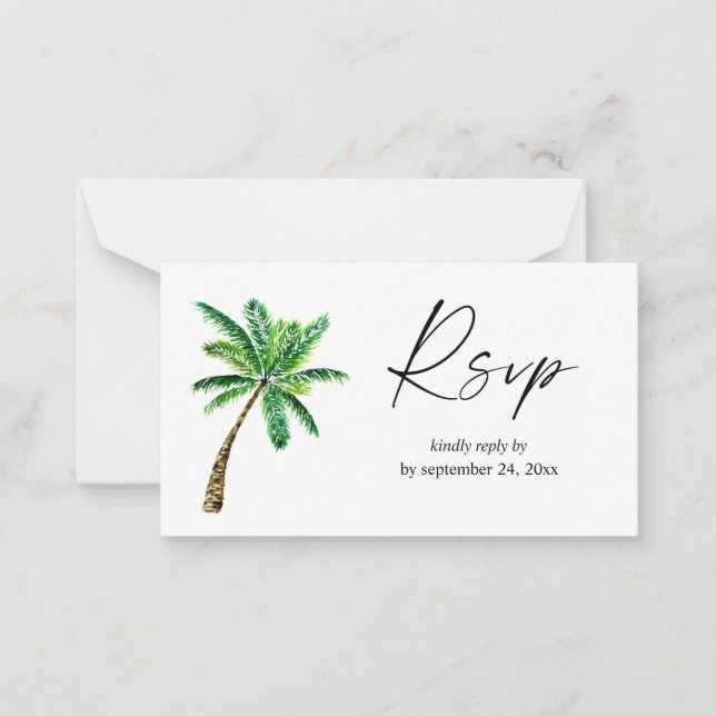 Budget Tropical Hawaiian Palm Tree 2SM Meal RSVP Note Card (Front)