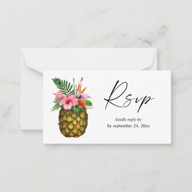 Budget Tropical Hawaiian Pineapple 2SM Meal RSVP Note Card (Front)
