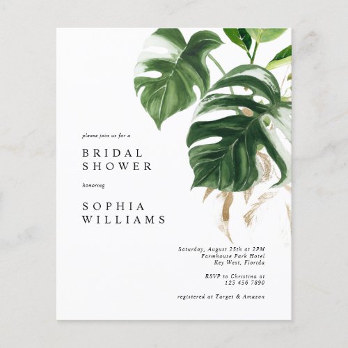 BUDGET Tropical Leaves Bridal Shower Invitation