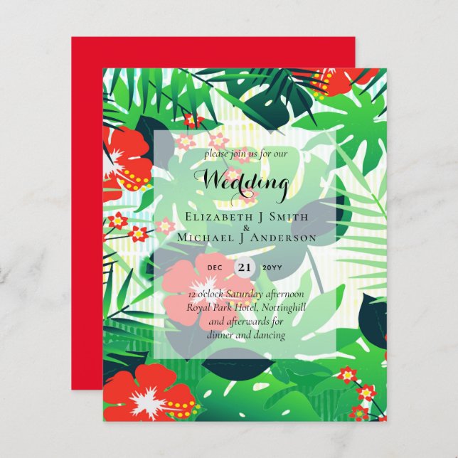 BUDGET Tropical Leaves Destination Wedding Invites (Front/Back)