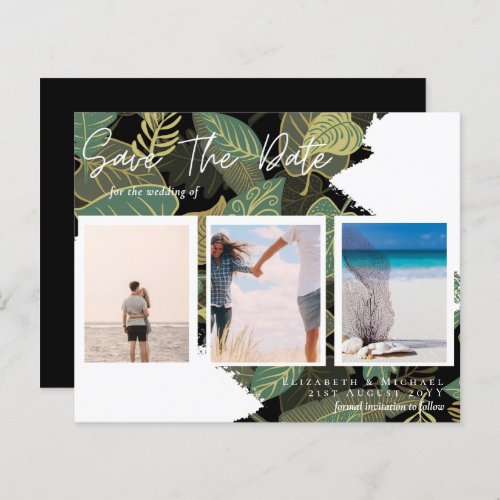 BUDGET Tropical Leaves Engagement Photo SAVE DATE 