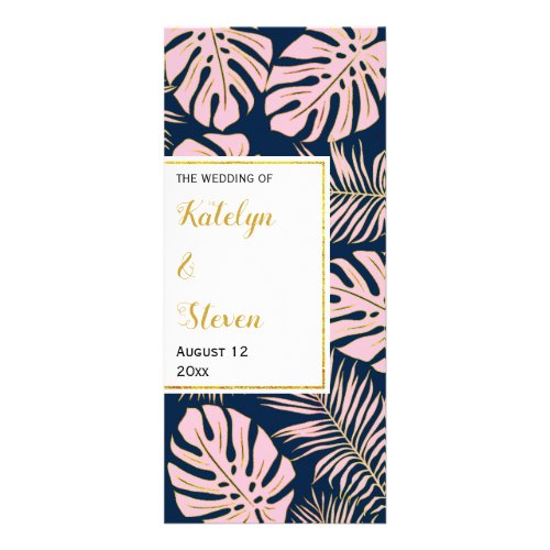 BUDGET Tropical leaves pink navy wedding program