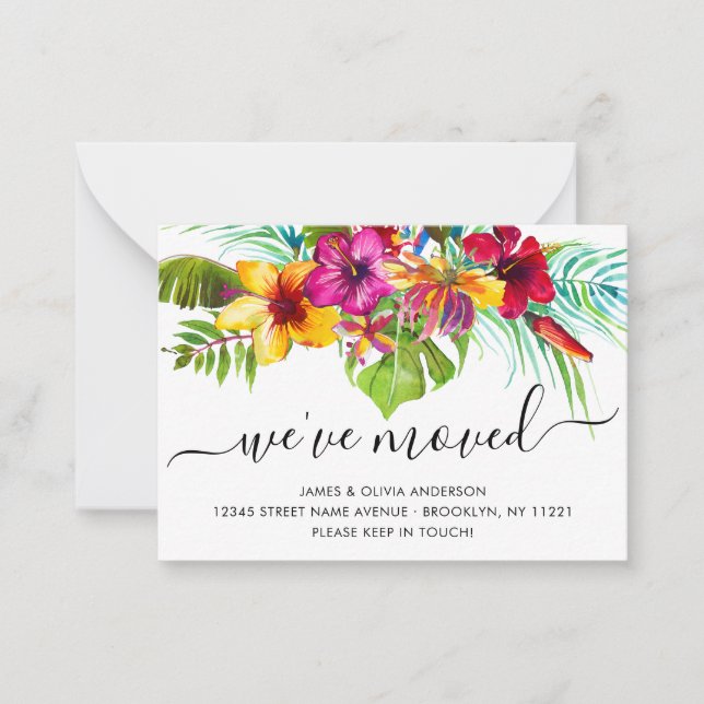 Budget Tropical Leaves We've Moved New Home Moving Note Card (Front)