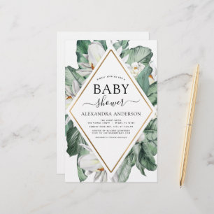 Budget Tropical Magnolia Baby Shower Invitation