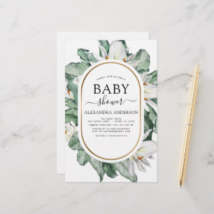 Budget Tropical Magnolia Baby Shower Invitation