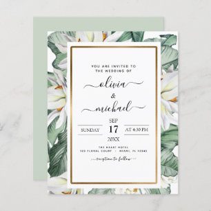 Budget Tropical Magnolia Floral Wedding Invitation