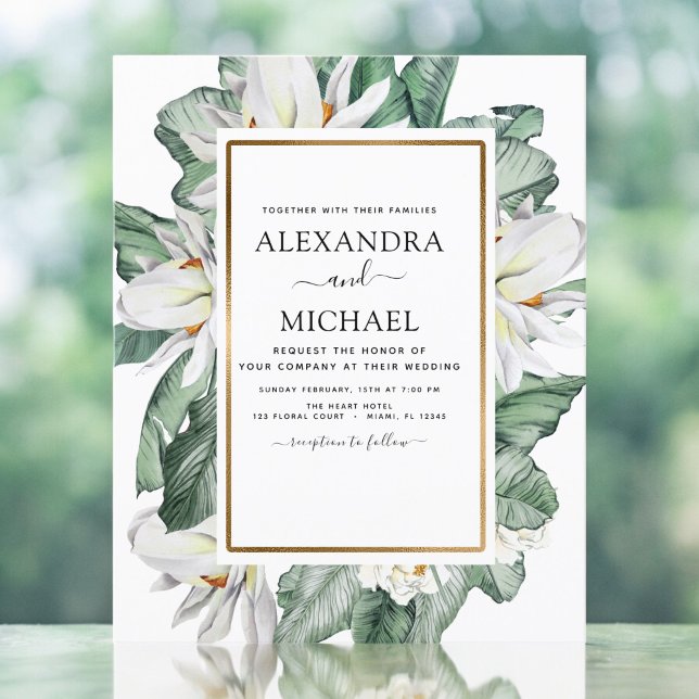 Budget Tropical Magnolia Floral Wedding Invitation (Creator Uploaded)