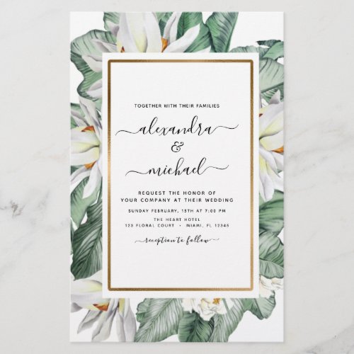 Budget Tropical Magnolia Palm Wedding Invitation