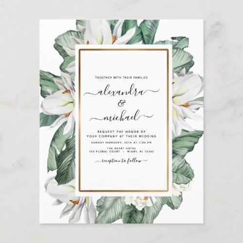 Budget Tropical Magnolia Palm Wedding Invitation Flyer