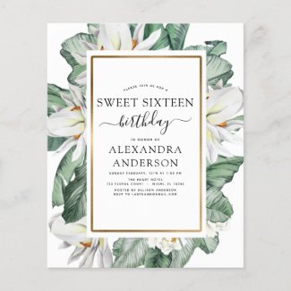 Budget Tropical Magnolia Sweet 16 Invitation