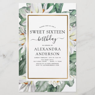 Budget Tropical Magnolia Sweet 16 Invitation