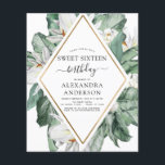 Budget Tropical Magnolia Sweet 16 Invitation Flyer<br><div class="desc">Budget Tropical Magnolia Flowers with Floral Greenery Palm and Faux Gold Foil Geometric Border Spring or Summer Sweet Sixteen Birthday Party Invitations - includes beautiful and elegant script typography with modern tropical botanical flowers and greenery for the special 16th birthday party.</div>