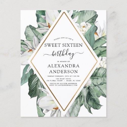 Budget Tropical Magnolia Sweet 16 Invitation Flyer