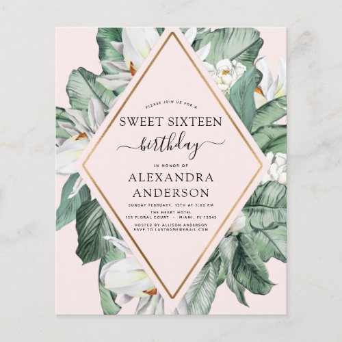 Budget Tropical Magnolia Sweet 16 Invitation Flyer