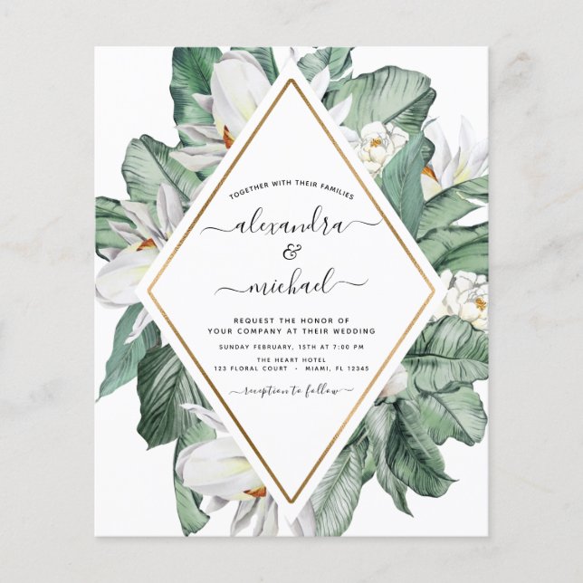 Budget Tropical Magnolia Wedding Invitations (Front)