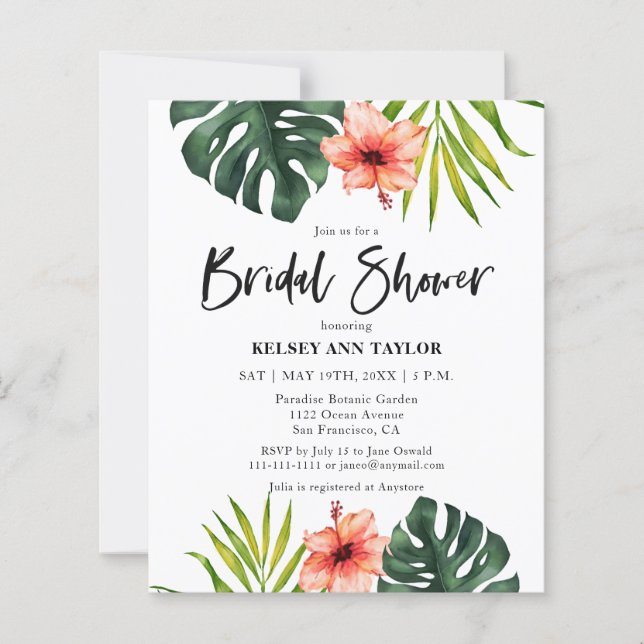 Budget Tropical Monstera  Bridal Shower Invitation (Front)