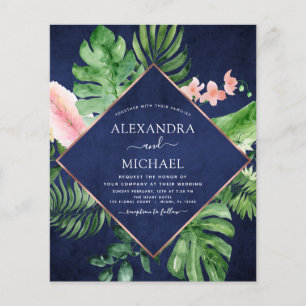 Budget Tropical Navy Blue Geometric Wedding Flyer