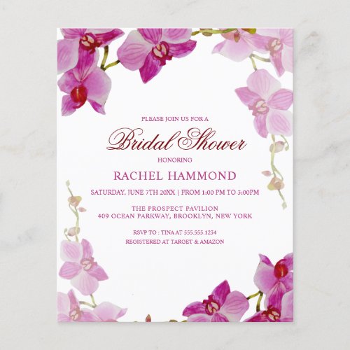 Budget Tropical Orchid Bridal Shower Invitation