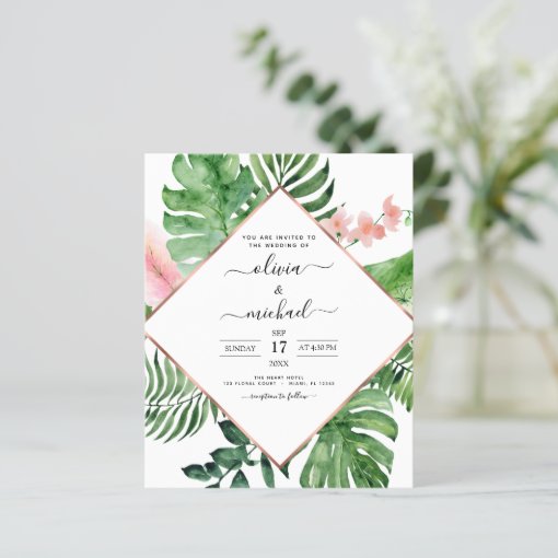 Budget Tropical Palm Geometric Wedding Invitation | Zazzle