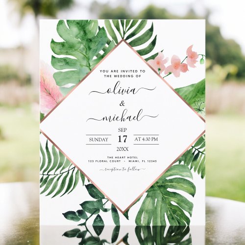 Budget Tropical Palm Geometric Wedding Invitation