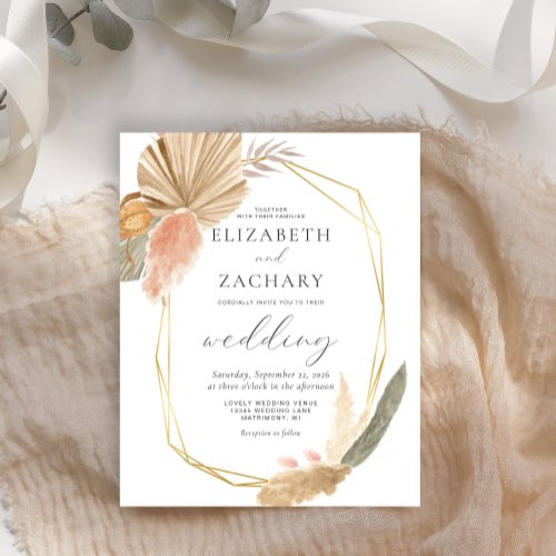 Budget Tropical Palm Gold Frame Wedding Invitation