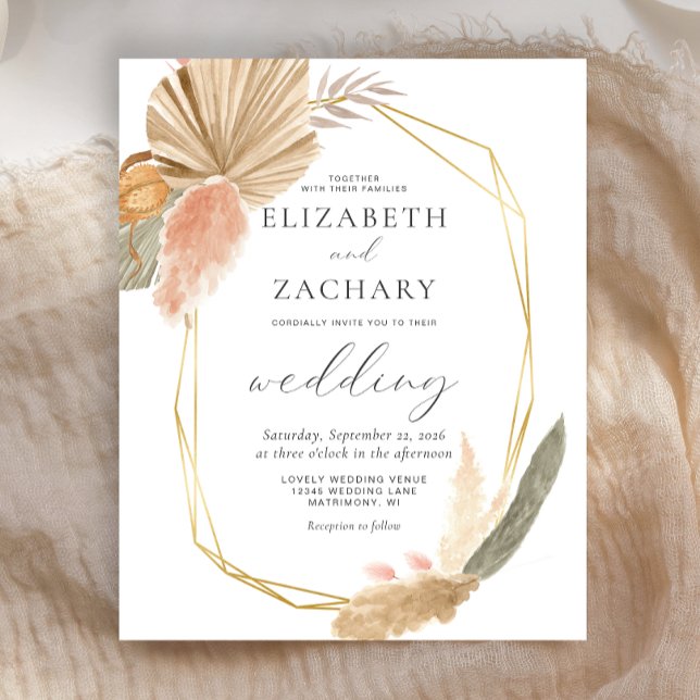 Budget Tropical Palm Gold Frame Wedding Invitation (Creator Uploaded)