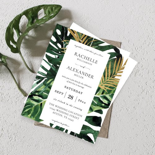 Budget Tropical Palm Leaf Gold 1B Wedding