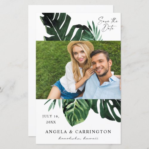 Budget Tropical Palm Leaf Photo Save the Date_ MED