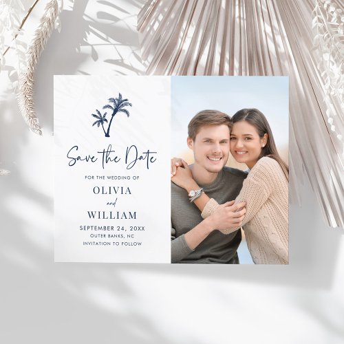 Budget Tropical Palm Navy Blue Photo Save the Date