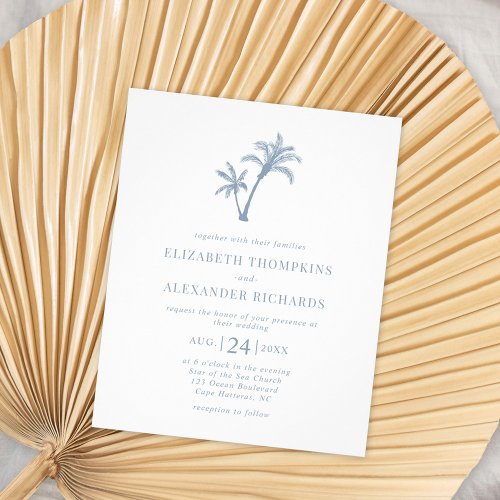 Budget Tropical Palm Wedding Invitation Dusty Blue Flyer