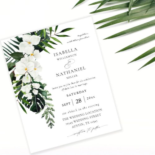 Budget Tropical Palm  White Floral Wedding 2 Flyer