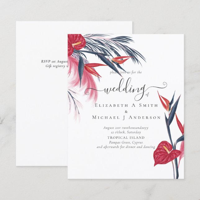 BUDGET  Tropical Pampas Grass Navy Berry Wedding (Front/Back)