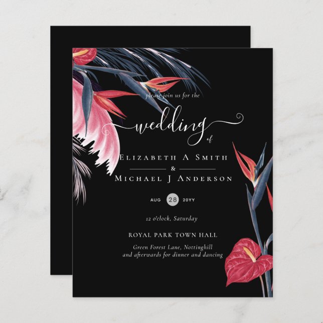 BUDGET  Tropical Pampas Grass Navy Berry Wedding (Front/Back)