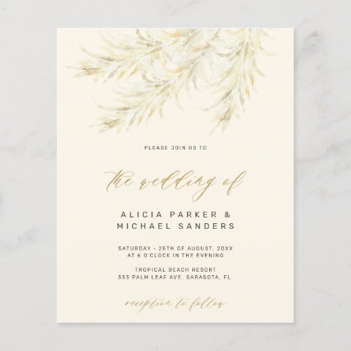 Budget tropical pampas grass wedding invitation flyer