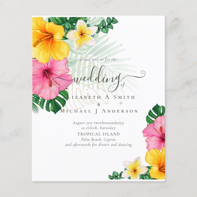BUDGET Tropical Paradise Beach Wedding Florals Flyer (Front)