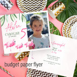 Budget tropical PHOTO kids birthday party invite Flyer<br><div class="desc">Aloha handwritten modern script girl's age trendy Hawaiian luau Let's Flamingle photo kids birthday party budget affordable invitation PAPER FLYER featuring hot magenta pink flamingo birds and green tropical leaves. Suitable for kids any age summer tropical flamingle Hawaiian luau themed, beach or by the sea birthday parties. Easy to personalize...</div>