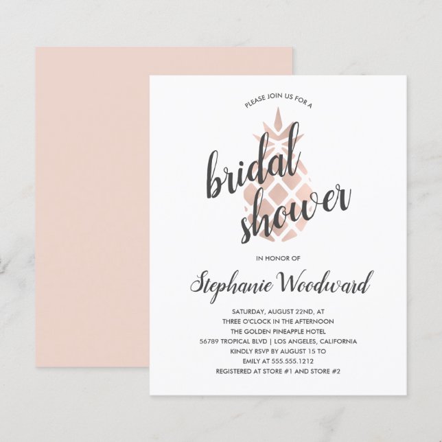 Budget Tropical Pineapple Bridal Shower Invitation (Front/Back)