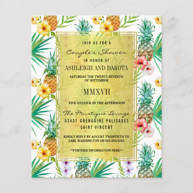 Budget Tropical Pineapple Hibiscus Couple's Shower (Front)