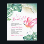 Budget Tropical Pink Flamingo 16th Birthday Party  Flyer<br><div class="desc">This charming budget 16th Birthday party invitation features the the words "Let's Flamingle" with the guest of honor's name set in a modern handwritten script typography with event details in a classic serif font. Designed using my original watercolor pink flamingo, monstera palm leaves and ocean shoreline. A tropical yet fun...</div>