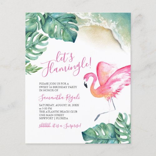 Budget Tropical Pink Flamingo 16th Birthday Party  Flyer