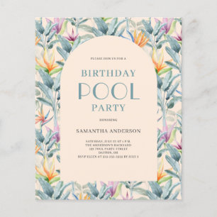 Budget Tropical Pool Party Birthday Invitation Flyer