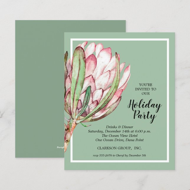 Budget Tropical Protea Holiday Christmas Invites (Front/Back)