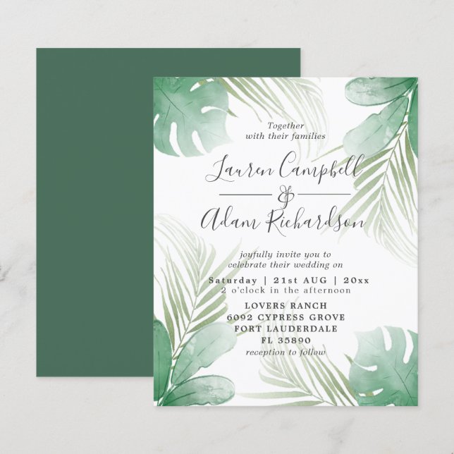 Budget Tropical Watercolor Wedding Invitation (Front/Back)