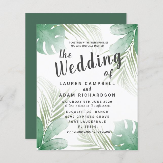 Budget Tropical Watercolor Wedding Invitation (Front/Back)