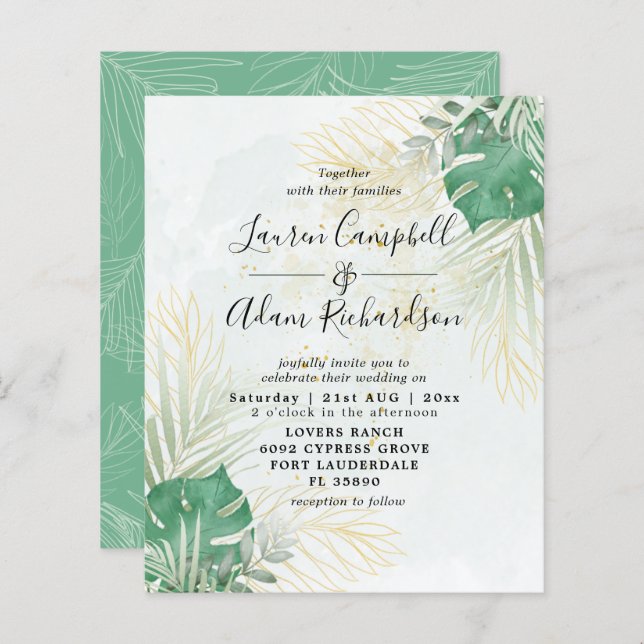 Budget Tropical Watercolor Wedding Invitation (Front/Back)